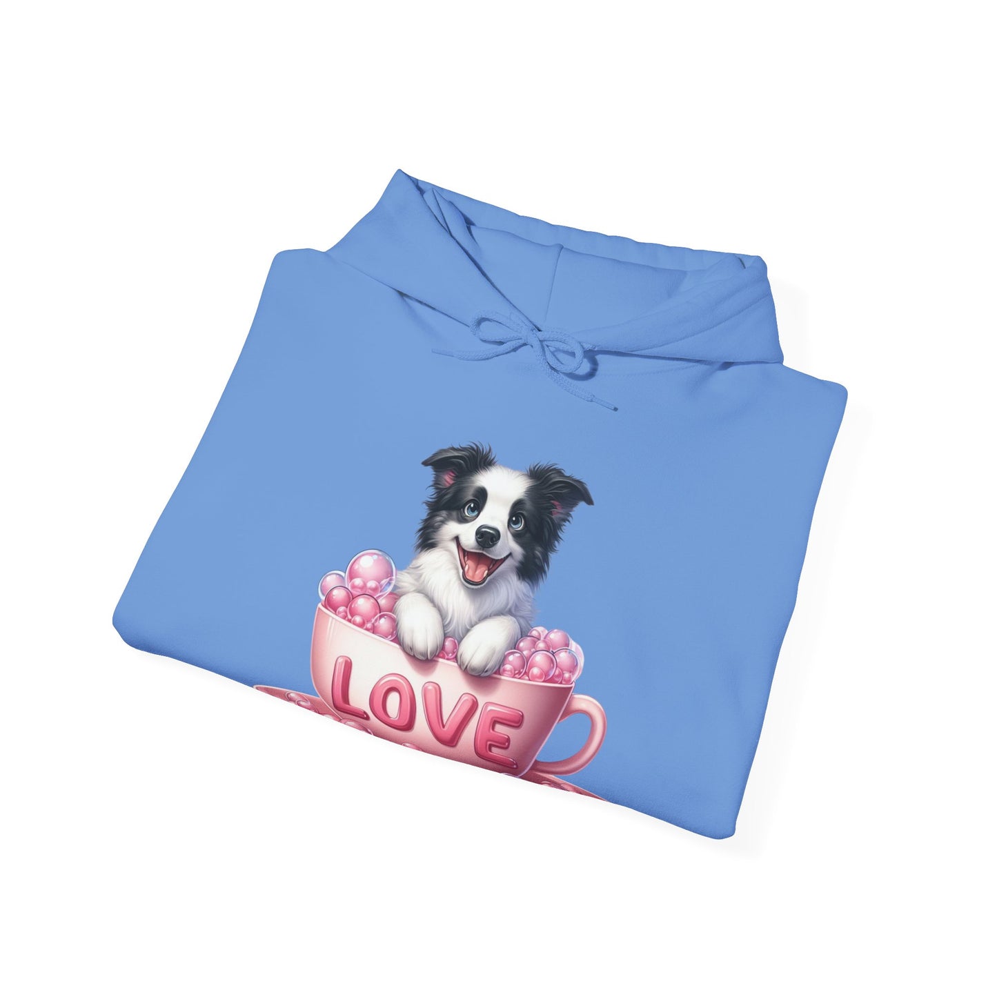 Viral Puppy Love Border Collie Hoodie - Cute Dog in Pink Cup Graphic Unisex Sweatshirt - Adorable Gift for Border Collie Lovers