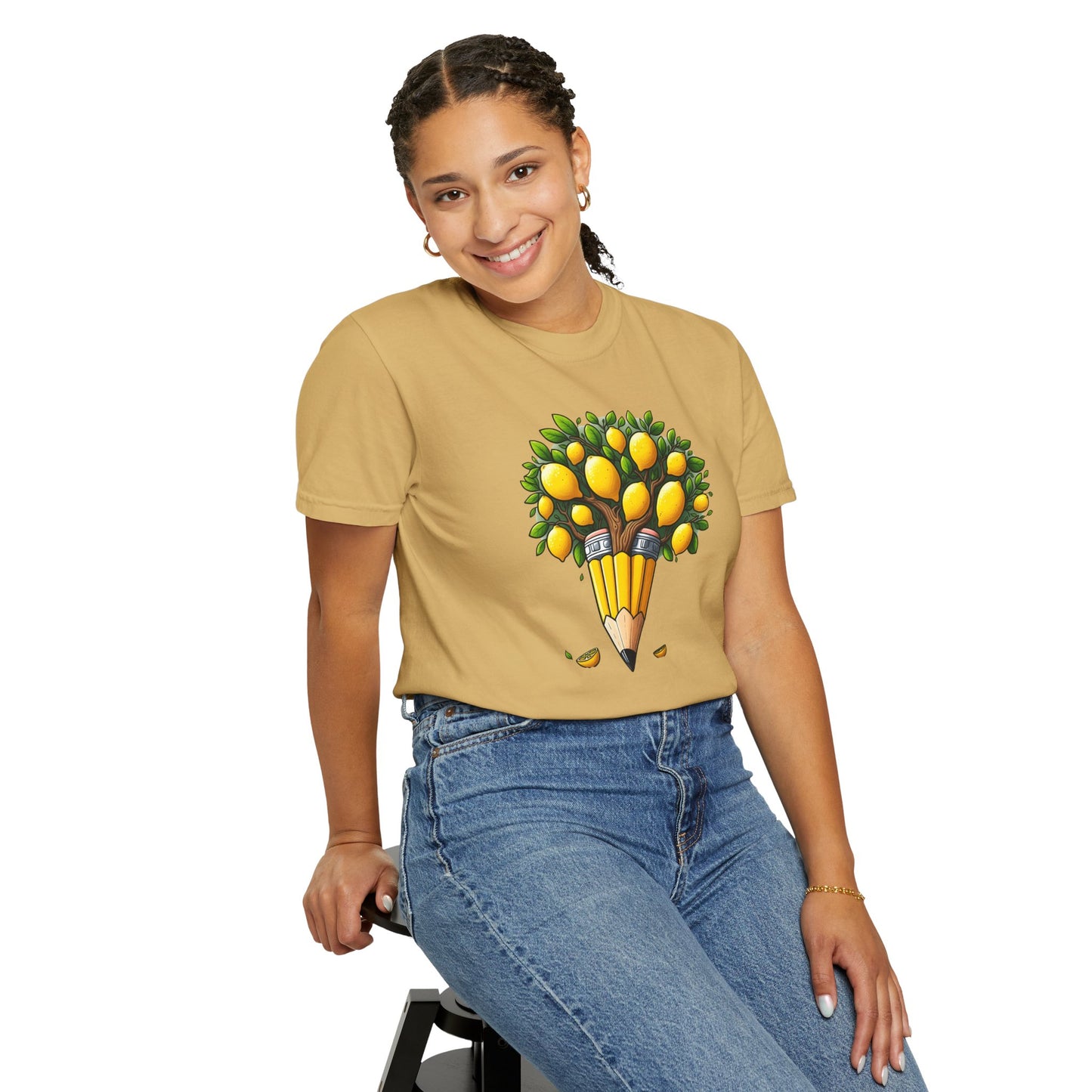 Artistic Lemon Pencil Tree T-Shirt - Unique Art & Nature Celebrating Growth and Imagination