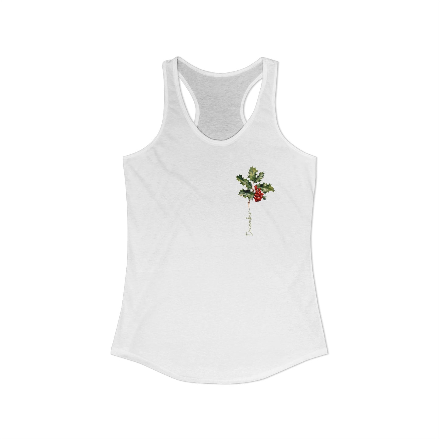 December Birth Flower Holly Racerback – Minimal Botanical Tank for Winter Queens