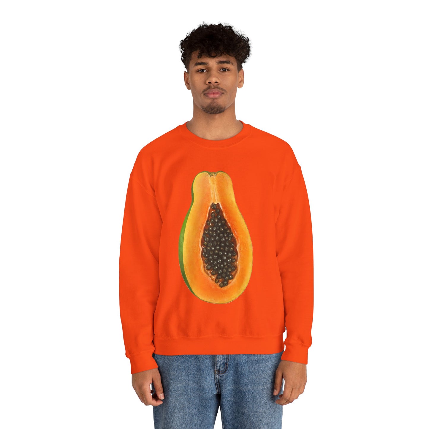 Papaya Slice Crewneck Sweatshirt | Aesthetic Tropical Fruit Pullover | Funny Lazy Halloween Costume & Foodie Gift