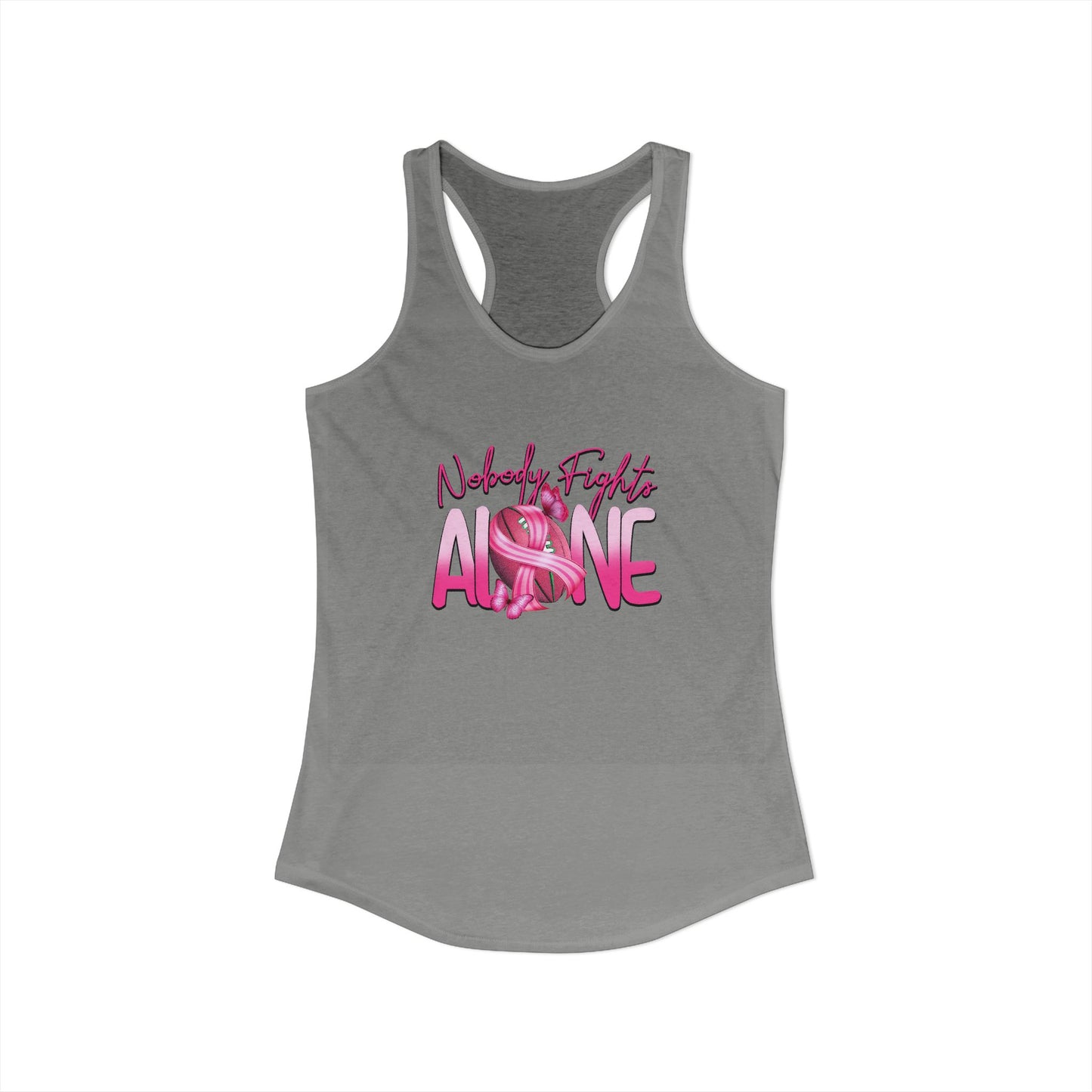 Nobody Fights Alone – Women’s Breast Cancer Football Ribbon Racerback Tank