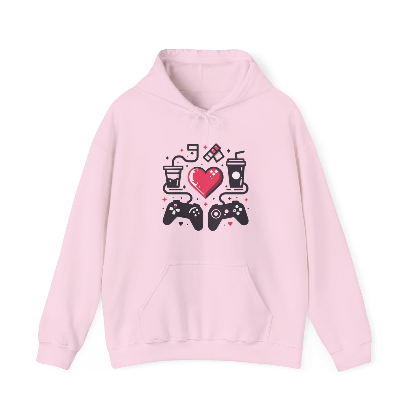 Viral Gamer Heart Life Hoodie - Retro Controllers Soda & Snacks Graphic Unisex Sweatshirt - Ultimate Gaming Gift