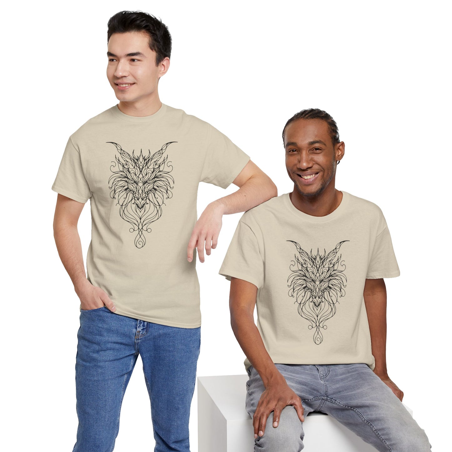 Dragon Line Art Shirt | Mythical Creature Sketch Tee | Minimalist Tattoo Style Top | Intricate Fantasy Art Gift | Unisex White T-Shirt