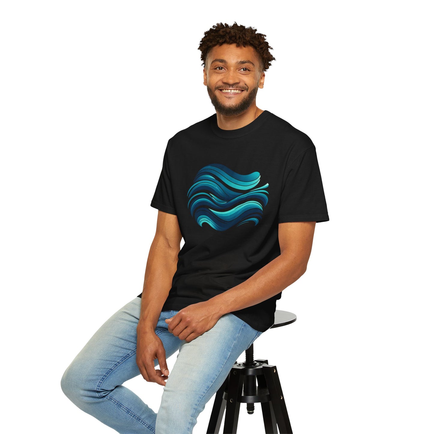 Abstract Ocean Wave T-Shirt  Modern Aqua Design   Artistic Sea Wave