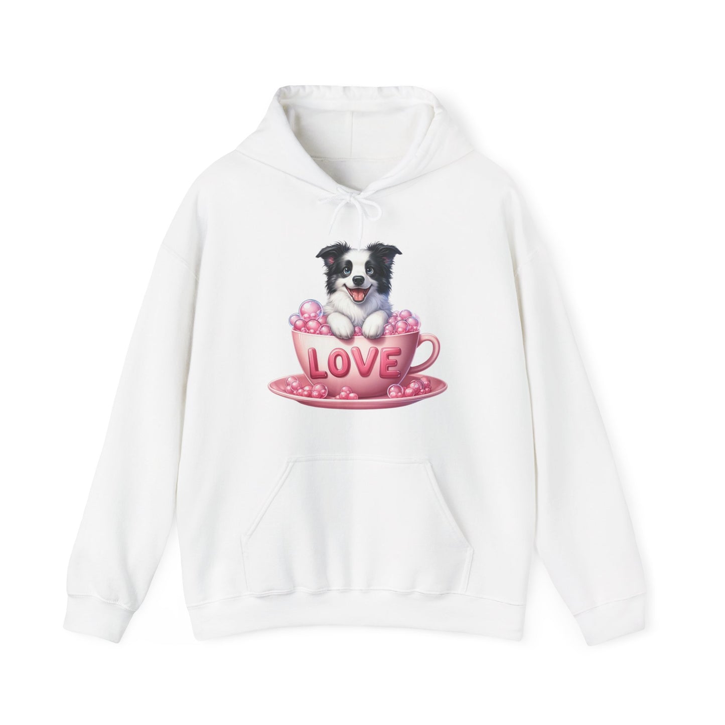 Viral Puppy Love Border Collie Hoodie - Cute Dog in Pink Cup Graphic Unisex Sweatshirt - Adorable Gift for Border Collie Lovers