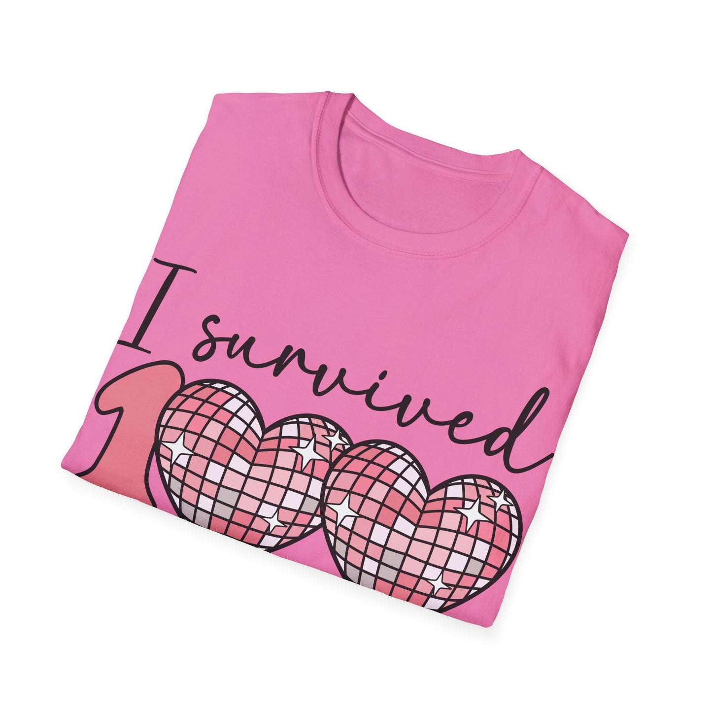 I Survived 100 Days of School Shirt | Funny Retro Disco Heart Tee | Pink 100th Day Teacher Gift | Humorous Student Outfit
