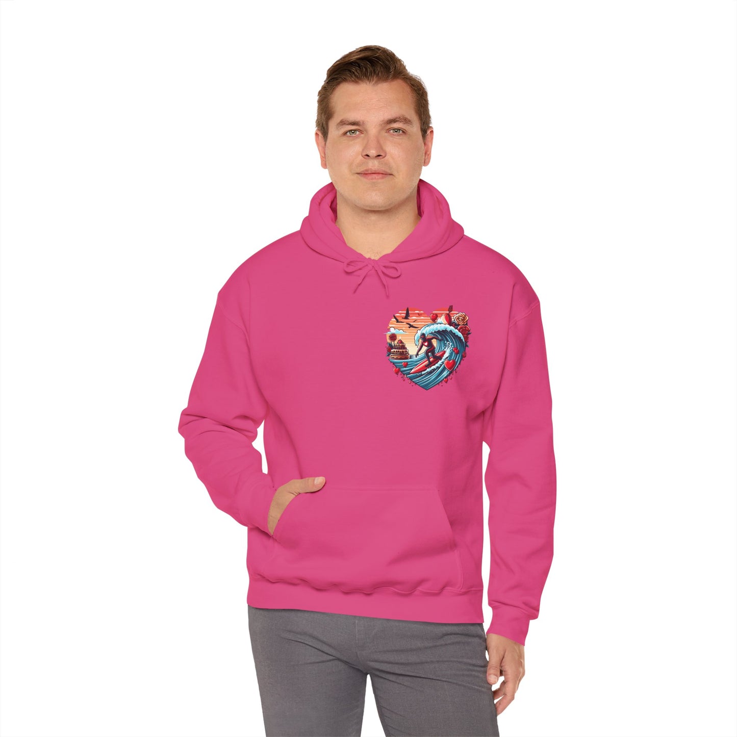 Surfing Love Heart Hoodie Surfer Wave Unisex Sweatshirt - Viral Romantic Beach Gift