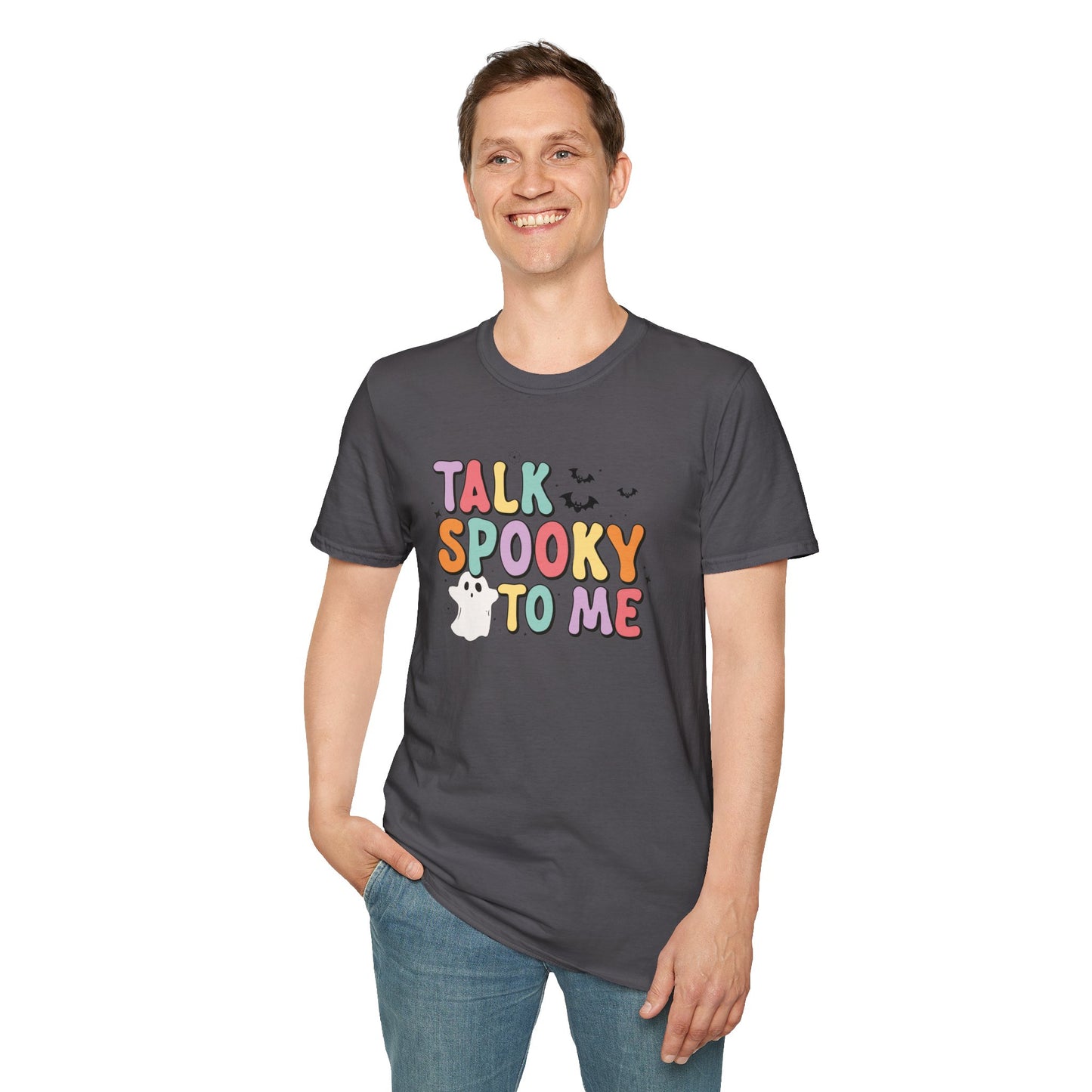 Talk Spooky To Me – Cute Pastel Ghost Halloween T‑Shirt for Spooky Season Lovers