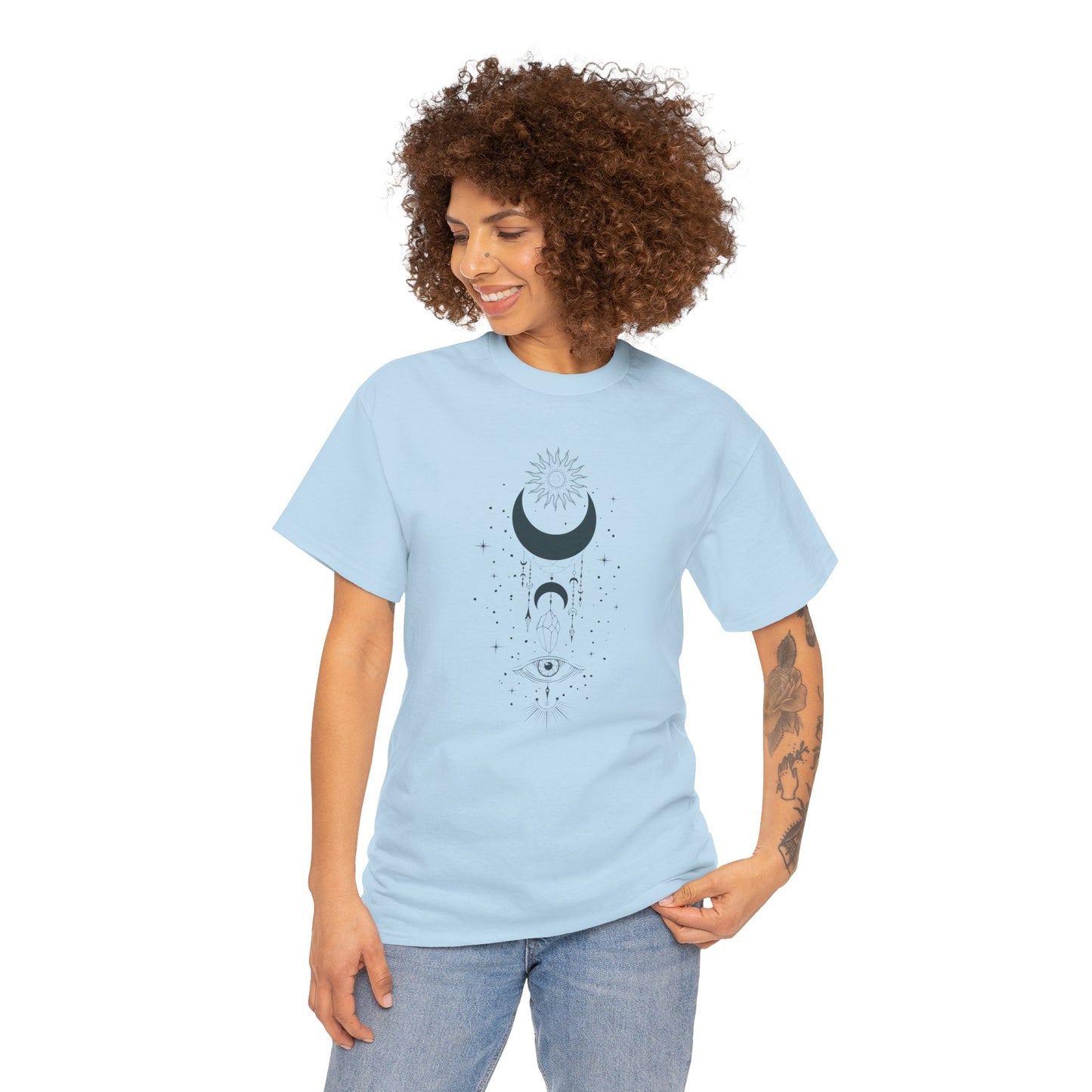 Celestial Moon & Sun Shirt | Boho Mystical Line Art Tee | Spiritual Astrology Gift | Heavy Cotton Unisex Top | Witchy Yoga T-Shirt