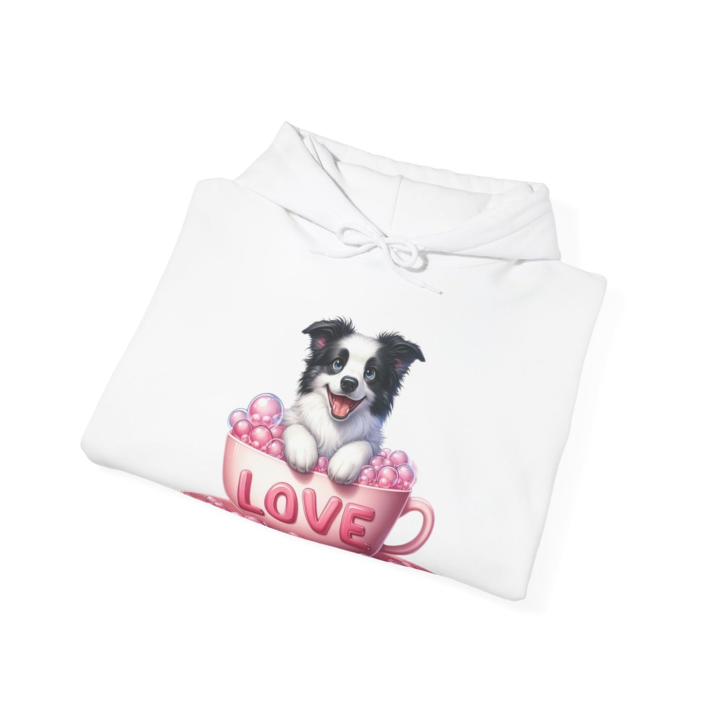 Viral Puppy Love Border Collie Hoodie - Cute Dog in Pink Cup Graphic Unisex Sweatshirt - Adorable Gift for Border Collie Lovers