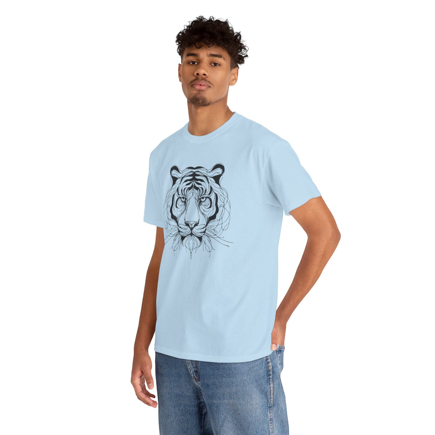 Tiger Line Art Shirt | Wild Animal Sketch Tee | Minimalist Big Cat Face Top | Heavy Cotton 100% Cotton Gift | Unisex Graphic T-Shirt