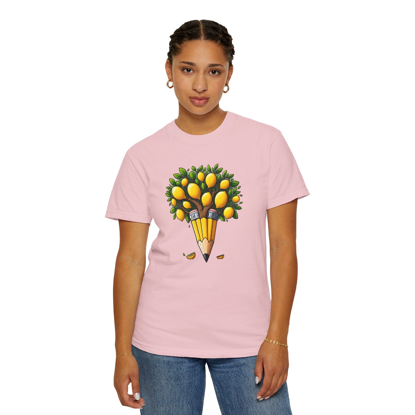 Artistic Lemon Pencil Tree T-Shirt - Unique Art & Nature Celebrating Growth and Imagination