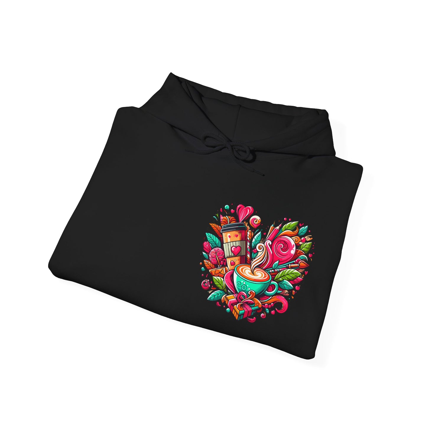 Urban Brew: Vibrant Graffiti Coffee Love Heart Hoodie