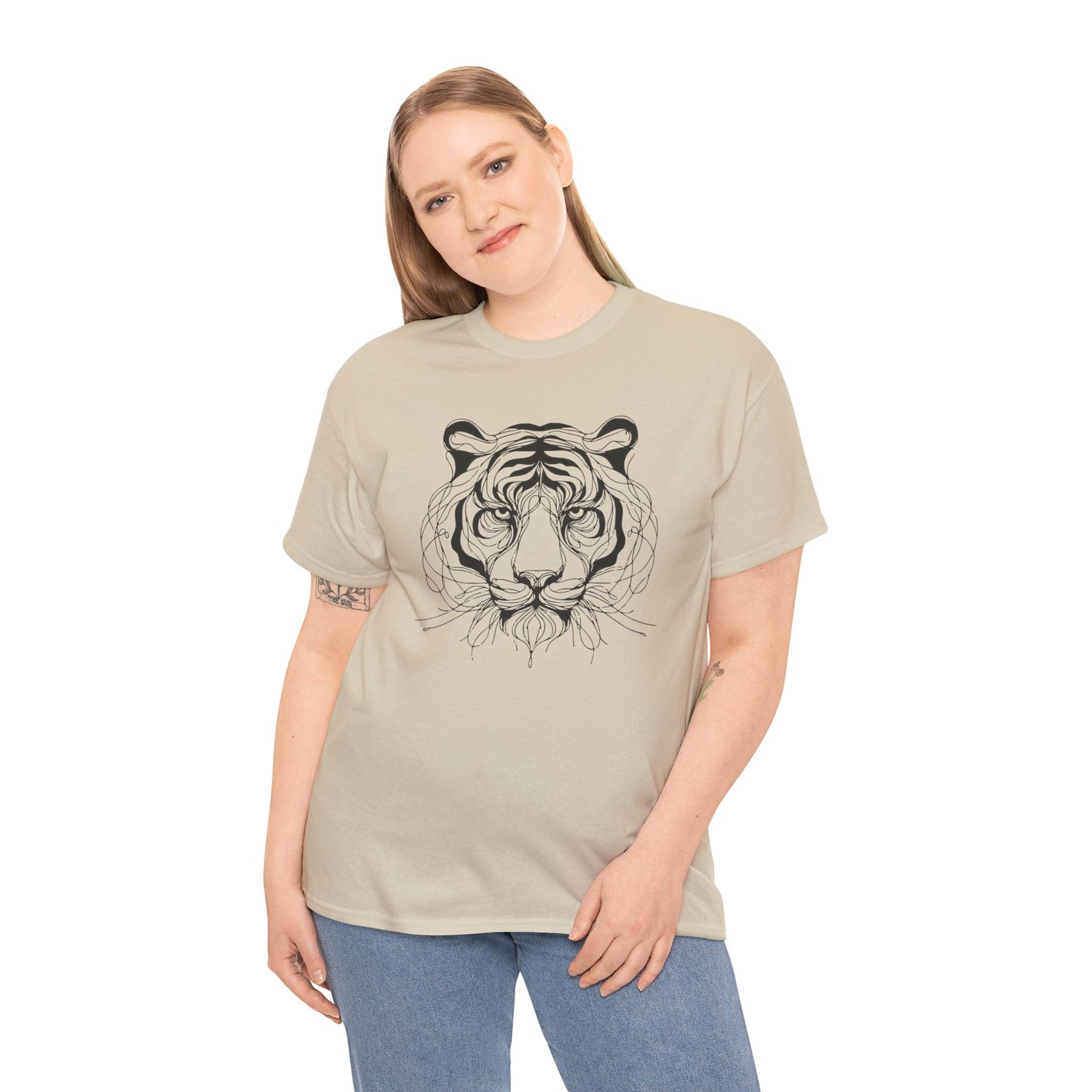 Tiger Line Art Shirt | Wild Animal Sketch Tee | Minimalist Big Cat Face Top | Heavy Cotton 100% Cotton Gift | Unisex Graphic T-Shirt