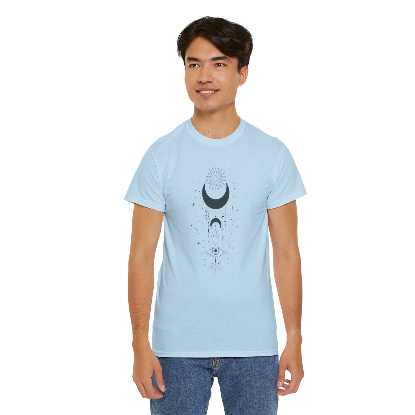 Celestial Moon & Sun Shirt | Boho Mystical Line Art Tee | Spiritual Astrology Gift | Heavy Cotton Unisex Top | Witchy Yoga T-Shirt