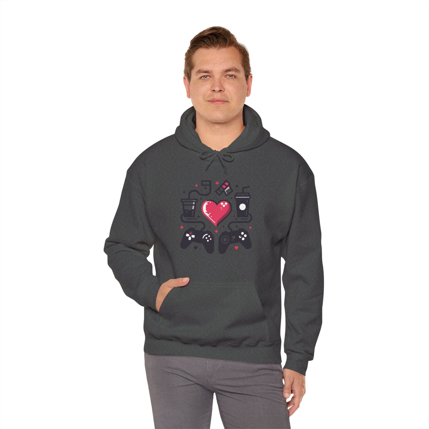 Viral Gamer Heart Life Hoodie - Retro Controllers Soda & Snacks Graphic Unisex Sweatshirt - Ultimate Gaming Gift