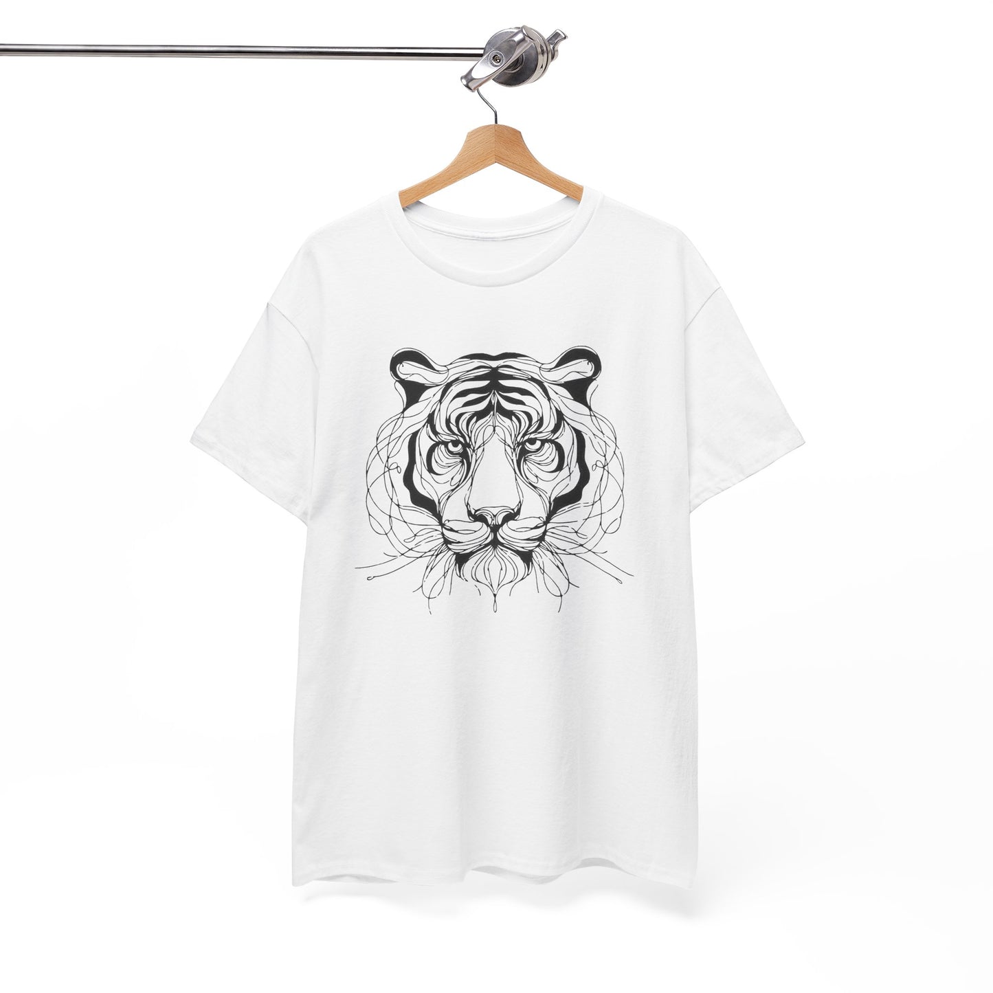 Tiger Line Art Shirt | Wild Animal Sketch Tee | Minimalist Big Cat Face Top | Heavy Cotton 100% Cotton Gift | Unisex Graphic T-Shirt