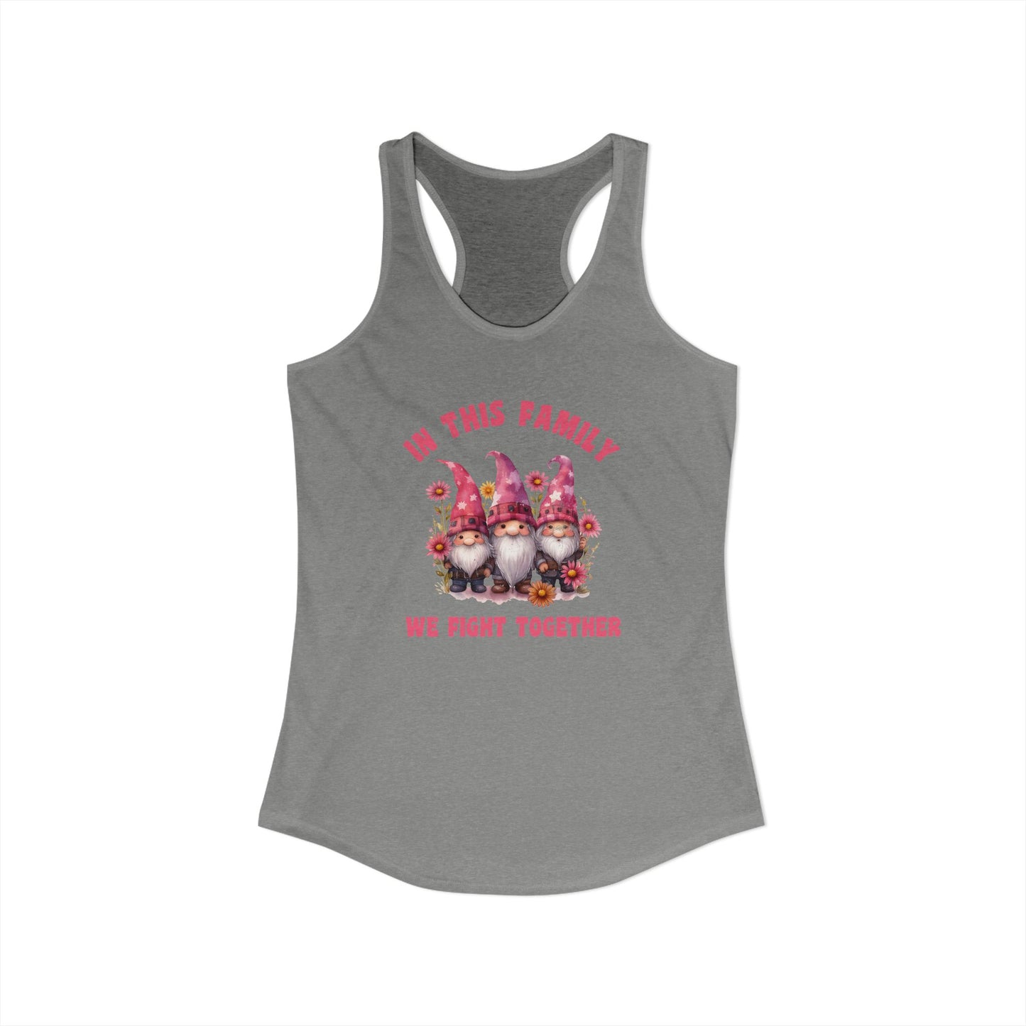 In This Family We Fight Together" Tank Top | Cute Cancer Awareness Gnomes | Pink Ribbon Support Racerback