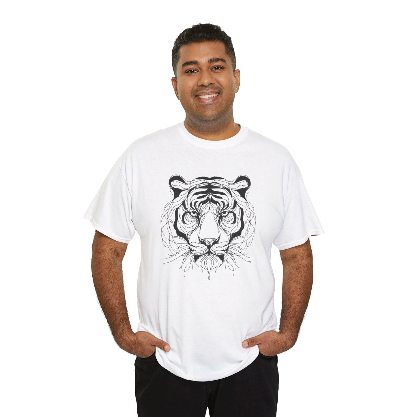 Tiger Line Art Shirt | Wild Animal Sketch Tee | Minimalist Big Cat Face Top | Heavy Cotton 100% Cotton Gift | Unisex Graphic T-Shirt