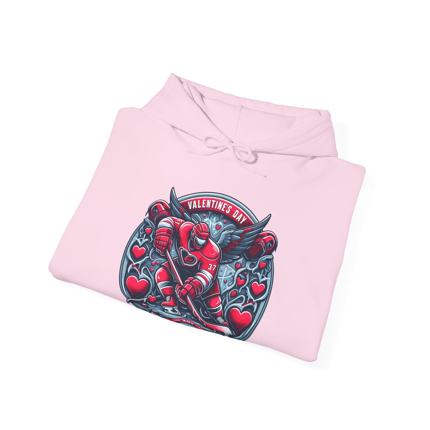 Valentines Day Hockey Hoodie, Romantic Sports Gift, Unisex Heart Hockey Graphic Pullover, Casual Comfortable Sporty Apparel
