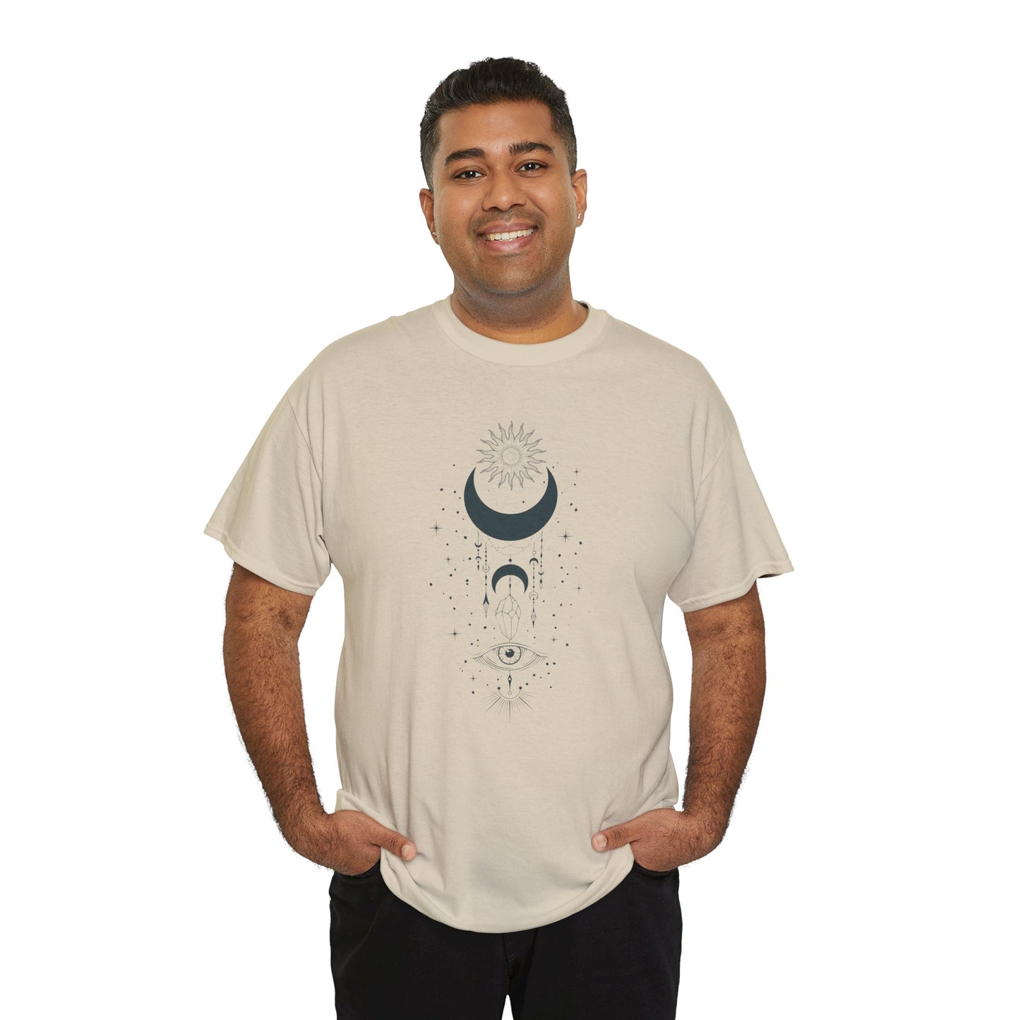 Celestial Moon & Sun Shirt | Boho Mystical Line Art Tee | Spiritual Astrology Gift | Heavy Cotton Unisex Top | Witchy Yoga T-Shirt