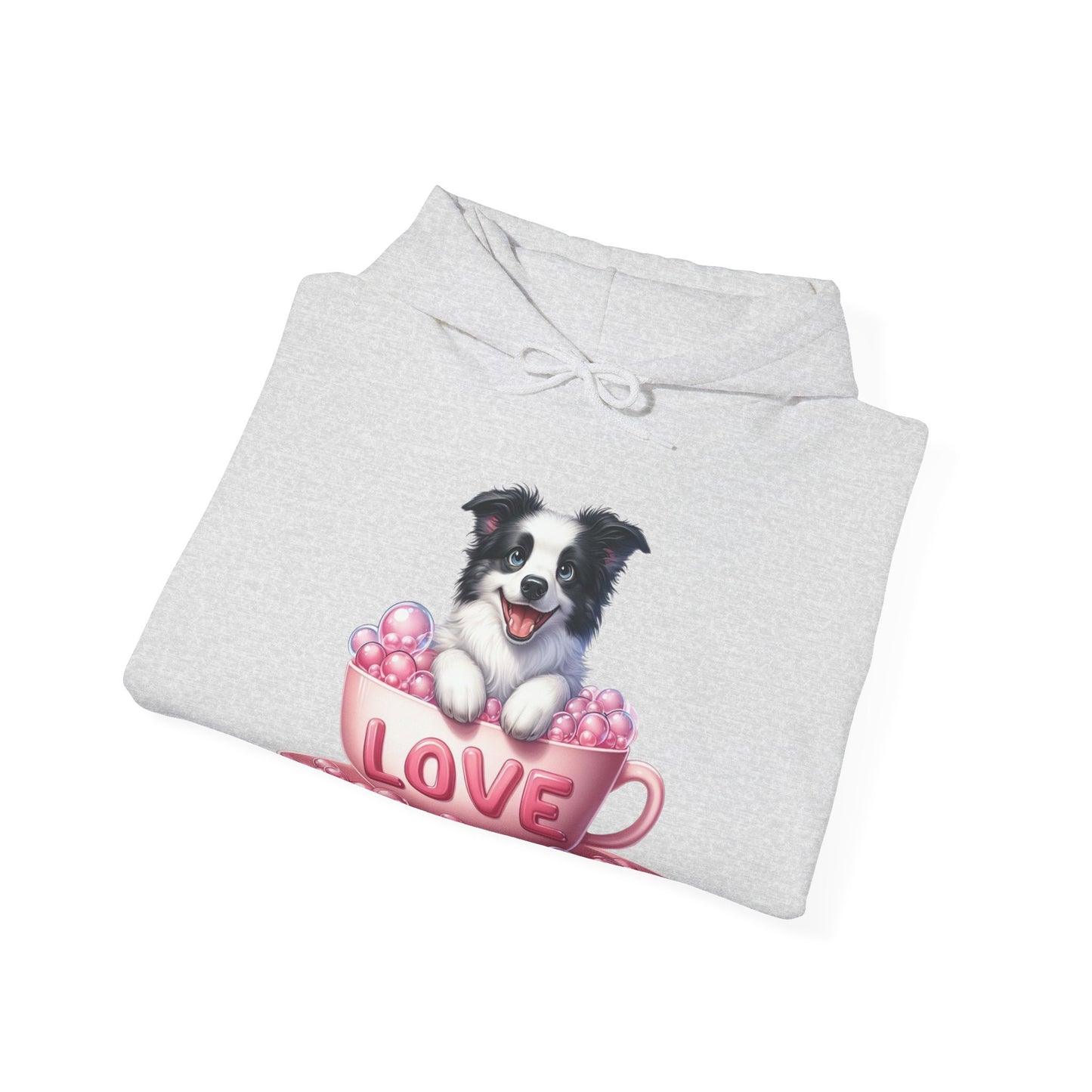 Viral Puppy Love Border Collie Hoodie - Cute Dog in Pink Cup Graphic Unisex Sweatshirt - Adorable Gift for Border Collie Lovers
