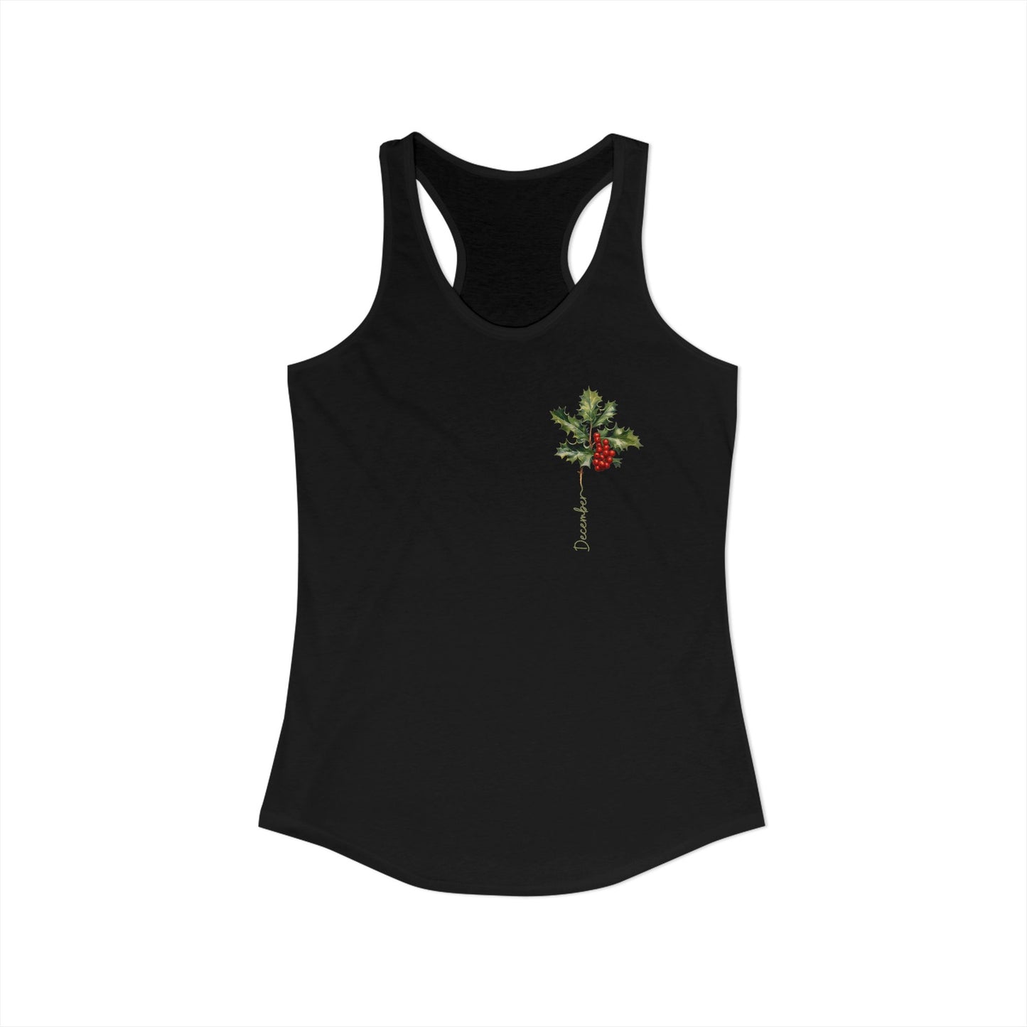 December Birth Flower Holly Racerback – Minimal Botanical Tank for Winter Queens