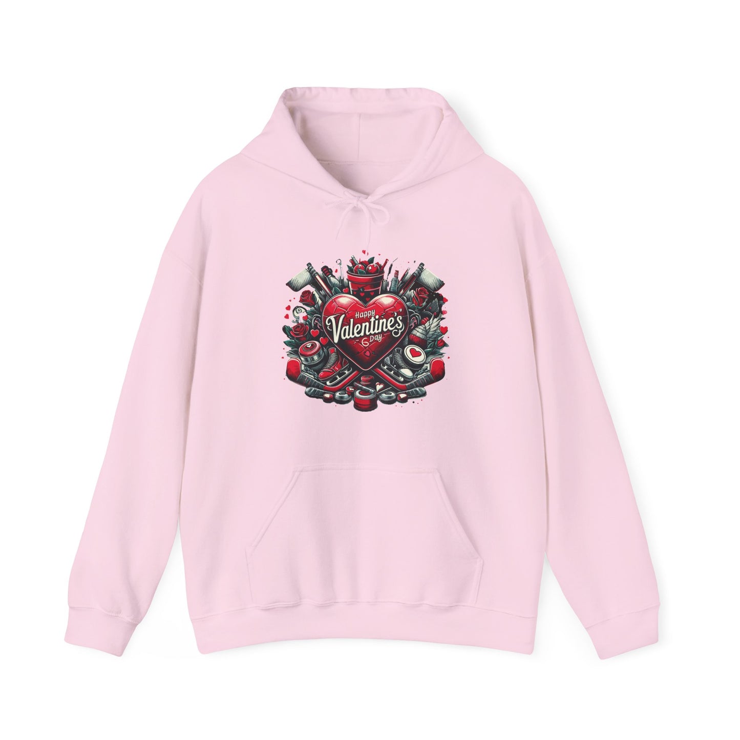 Valentine's Day Heart and Roses Hoodie, Romantic Couple Skatewear, Love ice hockey Themed Sweatshirt