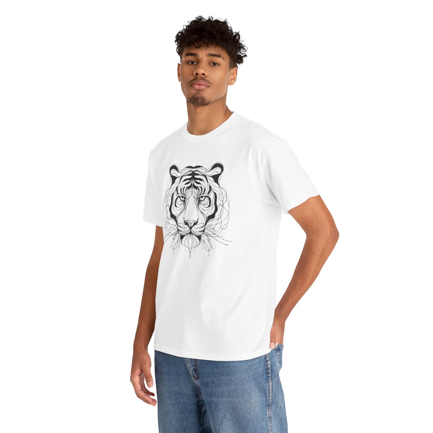 Tiger Line Art Shirt | Wild Animal Sketch Tee | Minimalist Big Cat Face Top | Heavy Cotton 100% Cotton Gift | Unisex Graphic T-Shirt