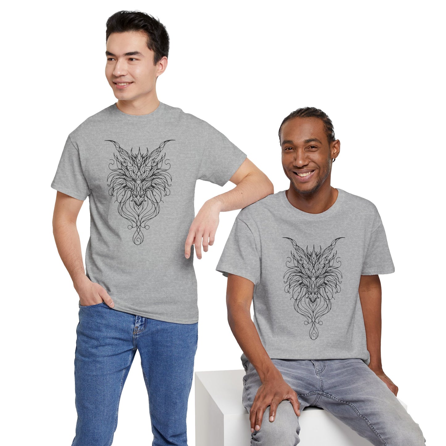 Dragon Line Art Shirt | Mythical Creature Sketch Tee | Minimalist Tattoo Style Top | Intricate Fantasy Art Gift | Unisex White T-Shirt