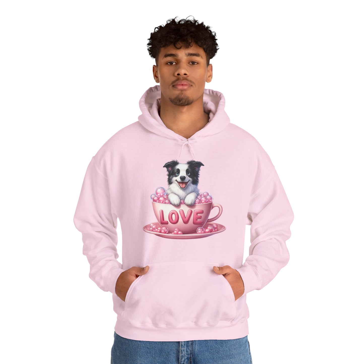 Viral Puppy Love Border Collie Hoodie - Cute Dog in Pink Cup Graphic Unisex Sweatshirt - Adorable Gift for Border Collie Lovers