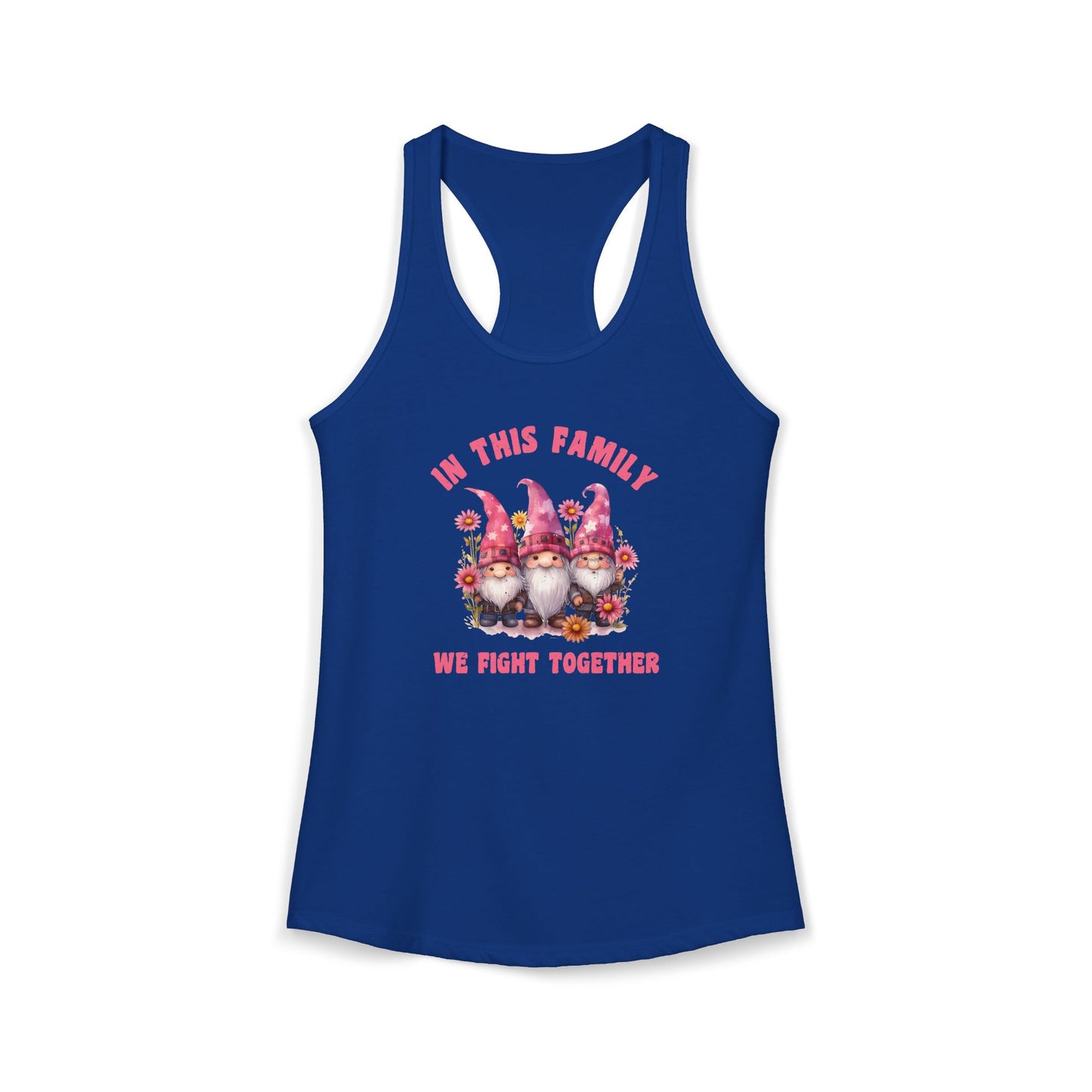 In This Family We Fight Together" Tank Top | Cute Cancer Awareness Gnomes | Pink Ribbon Support Racerback