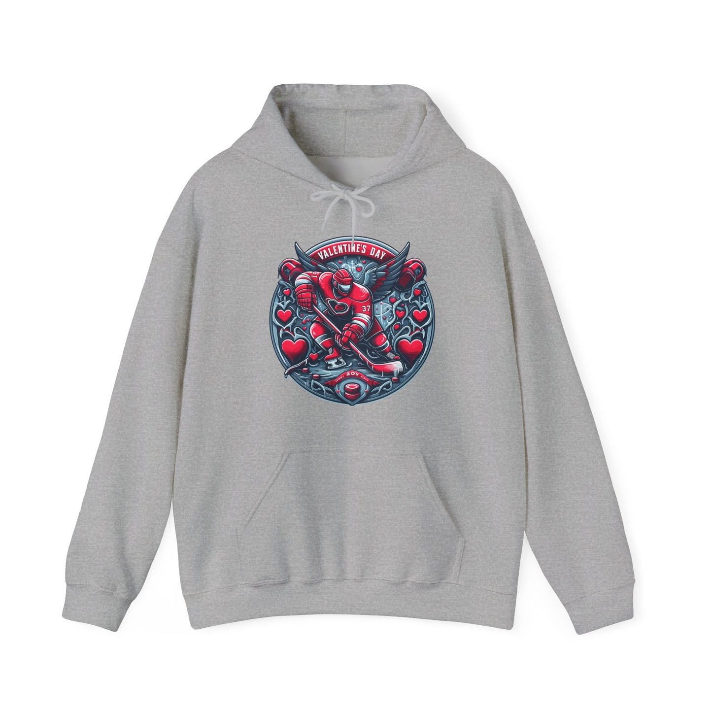 Valentines Day Hockey Hoodie, Romantic Sports Gift, Unisex Heart Hockey Graphic Pullover, Casual Comfortable Sporty Apparel