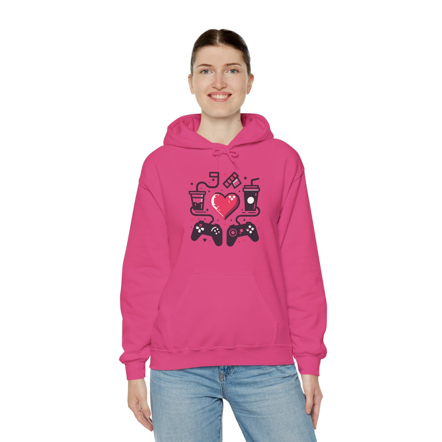 Viral Gamer Heart Life Hoodie - Retro Controllers Soda & Snacks Graphic Unisex Sweatshirt - Ultimate Gaming Gift