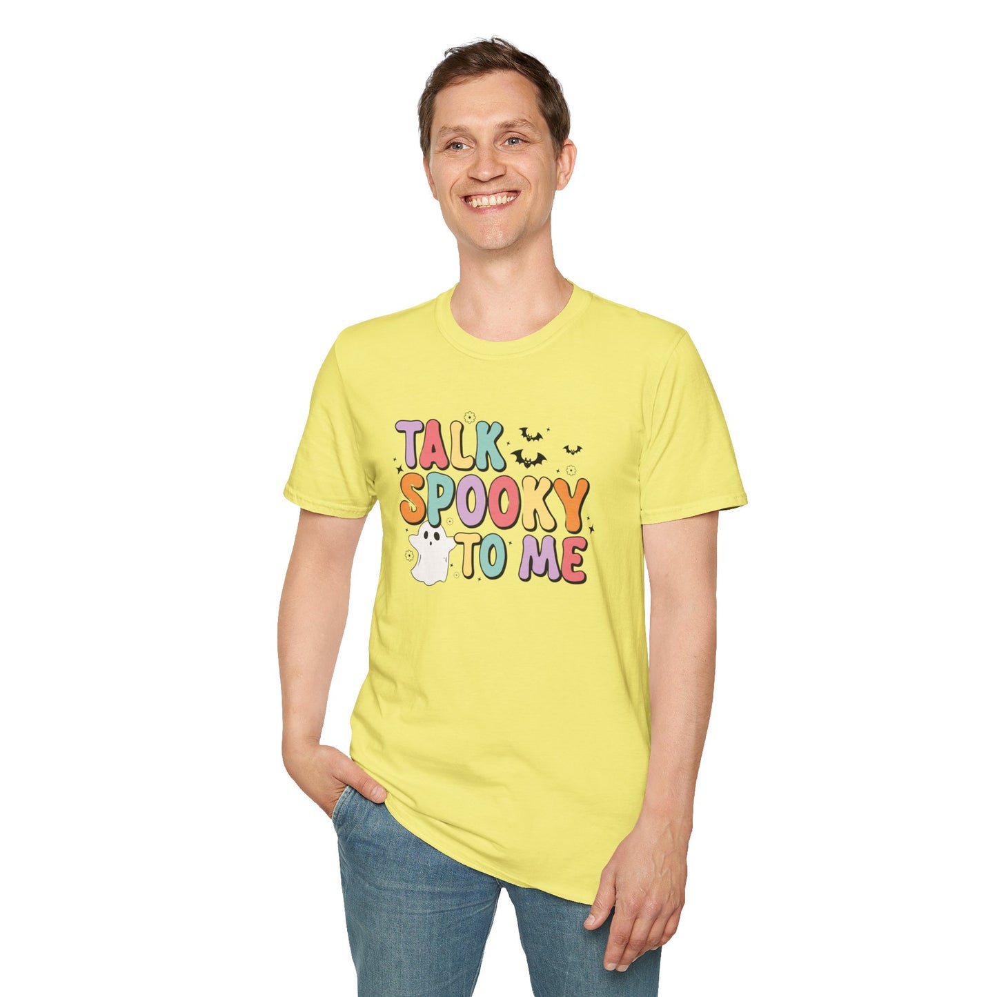 Talk Spooky To Me – Cute Pastel Ghost Halloween T‑Shirt for Spooky Season Lovers
