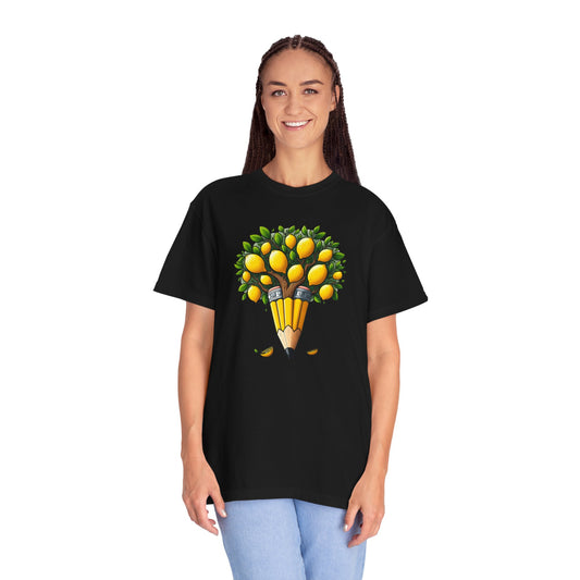 Artistic Lemon Pencil Tree T-Shirt - Unique Art & Nature Celebrating Growth and Imagination