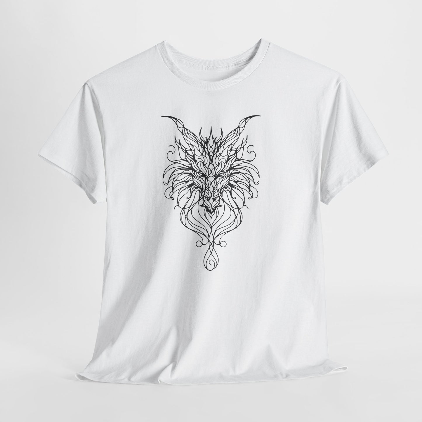 Dragon Line Art Shirt | Mythical Creature Sketch Tee | Minimalist Tattoo Style Top | Intricate Fantasy Art Gift | Unisex White T-Shirt
