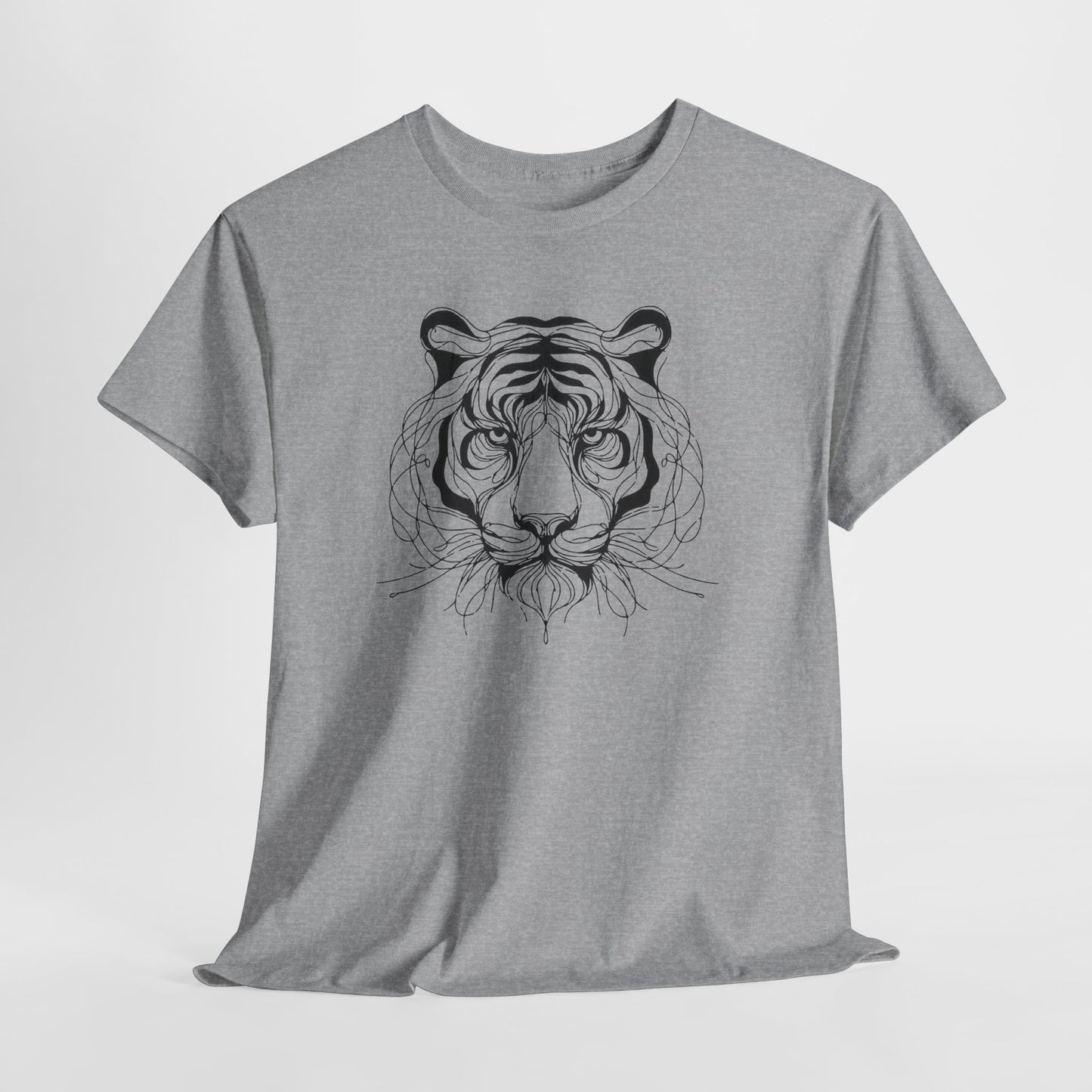 Tiger Line Art Shirt | Wild Animal Sketch Tee | Minimalist Big Cat Face Top | Heavy Cotton 100% Cotton Gift | Unisex Graphic T-Shirt