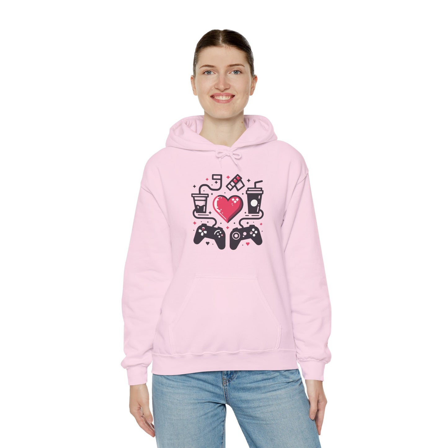 Viral Gamer Heart Life Hoodie - Retro Controllers Soda & Snacks Graphic Unisex Sweatshirt - Ultimate Gaming Gift