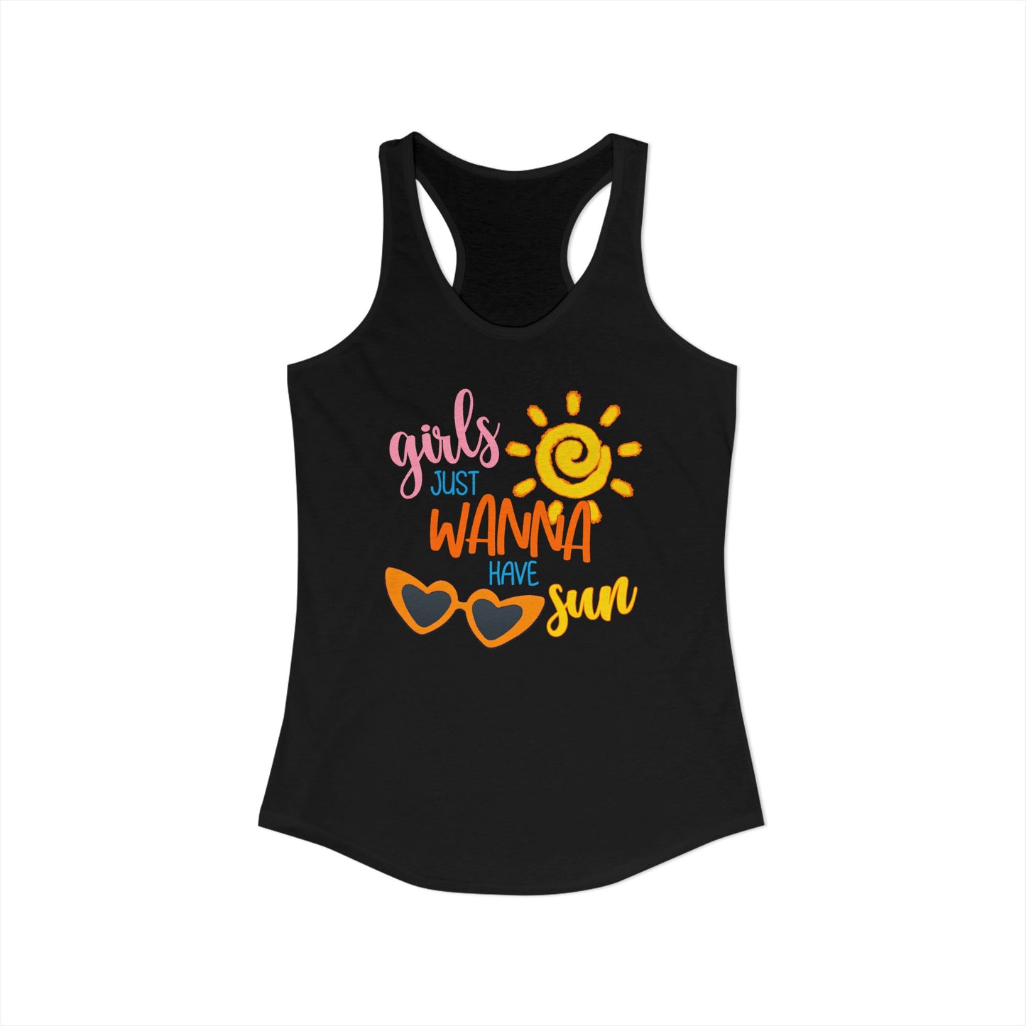 Girls Just Wanna Have Sun – Retro Summer Racerback Tank with Sunshine & Sunglasses