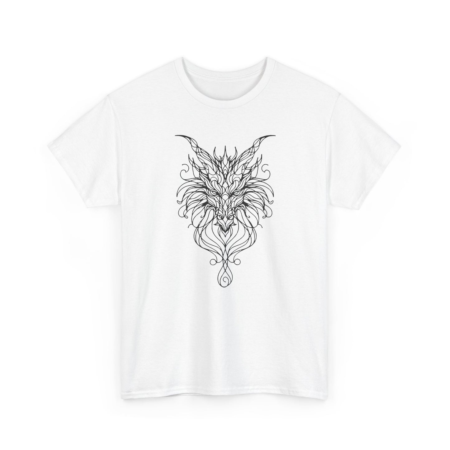 Dragon Line Art Shirt | Mythical Creature Sketch Tee | Minimalist Tattoo Style Top | Intricate Fantasy Art Gift | Unisex White T-Shirt