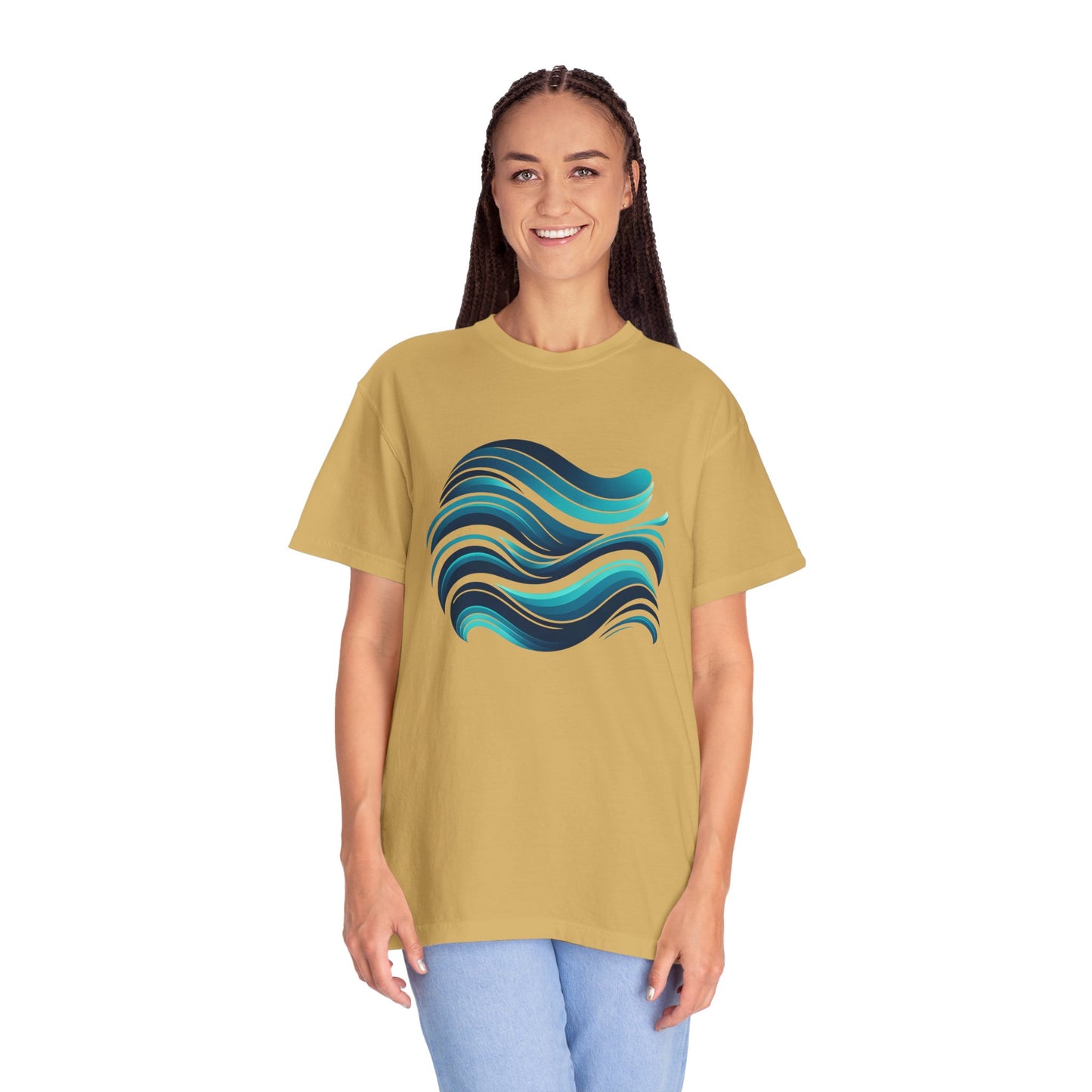 Abstract Ocean Wave T-Shirt  Modern Aqua Design   Artistic Sea Wave
