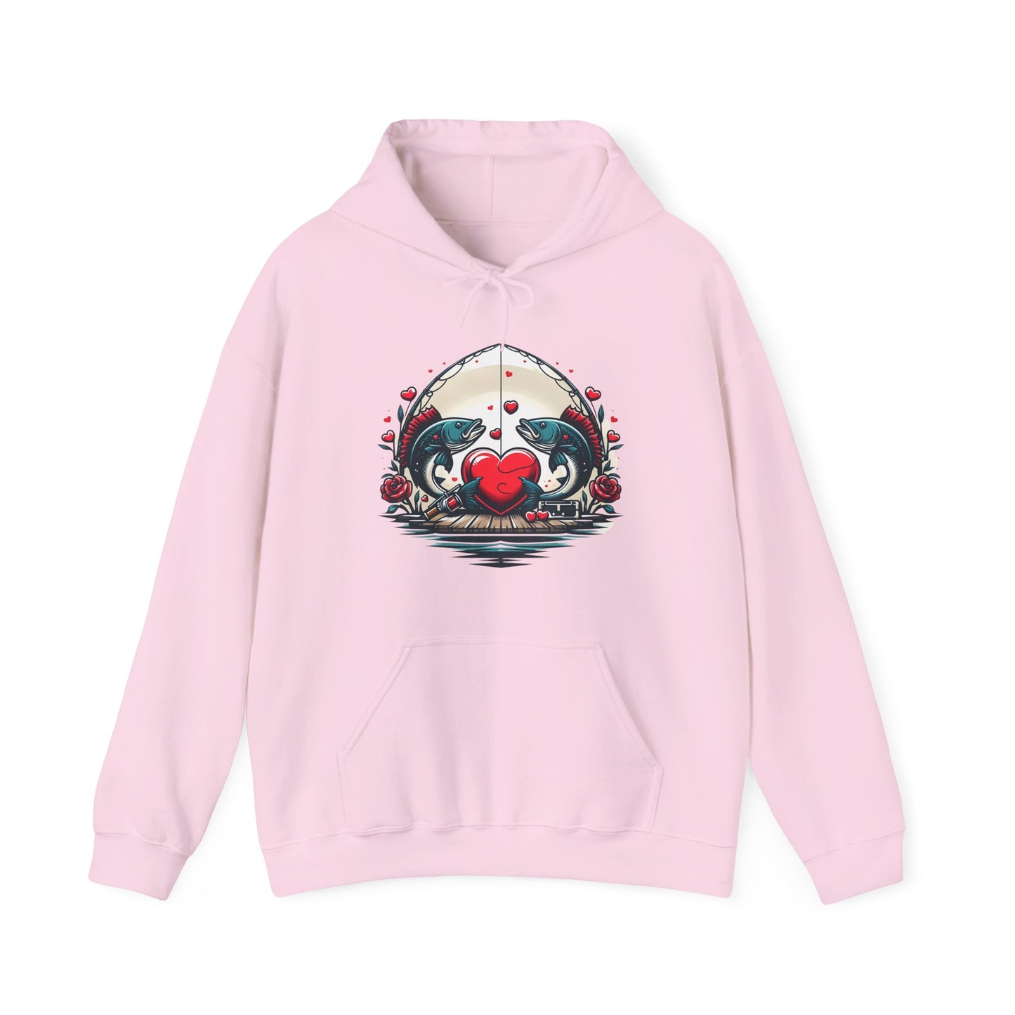 Unique Fish Love Heart Hoodie Unisex Fishing Themed Sweatshirt Graphic Hoodie With Rose Detail Romantic Angler Gift