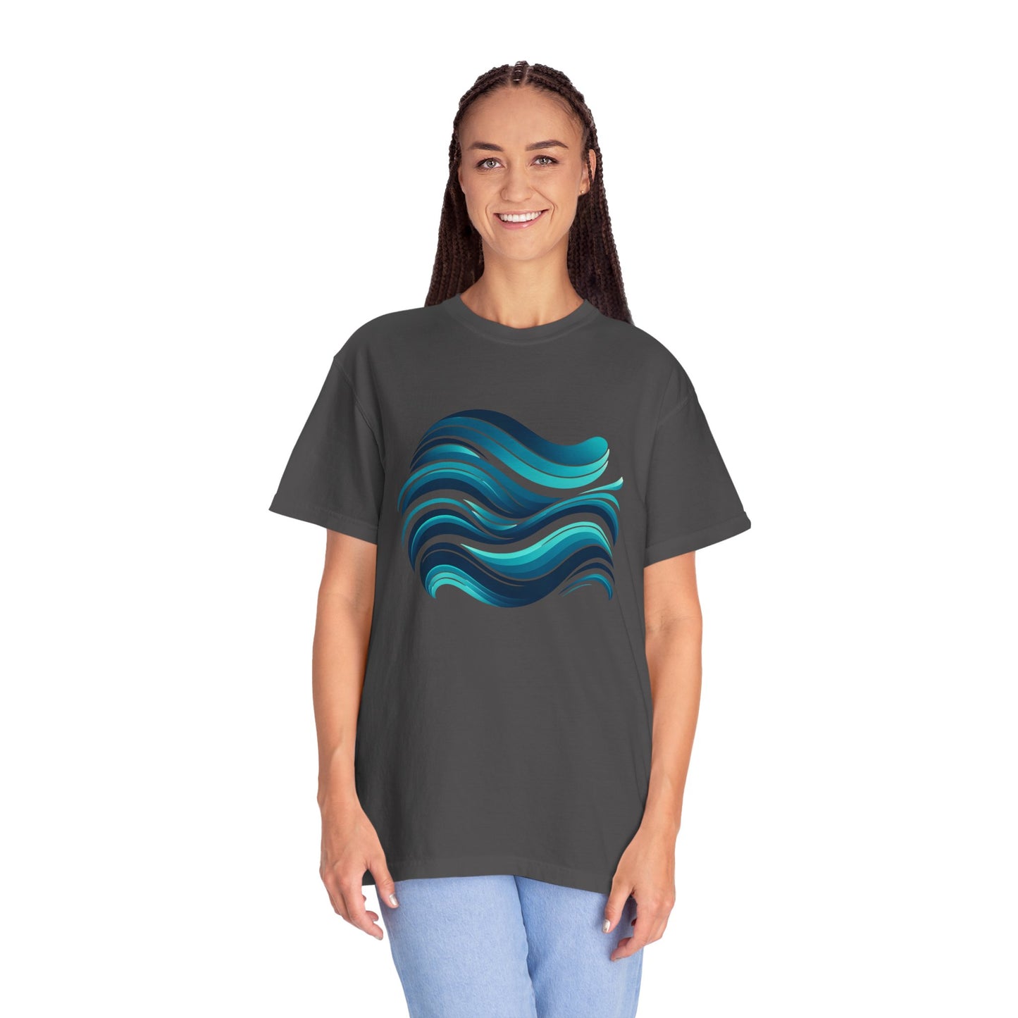 Abstract Ocean Wave T-Shirt  Modern Aqua Design   Artistic Sea Wave