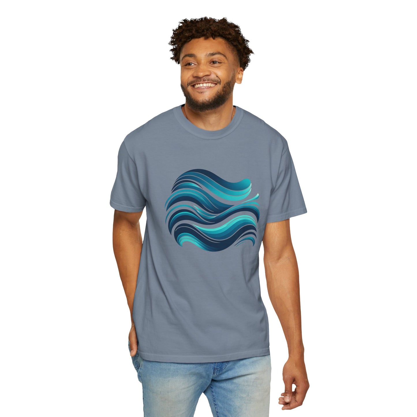 Abstract Ocean Wave T-Shirt  Modern Aqua Design   Artistic Sea Wave