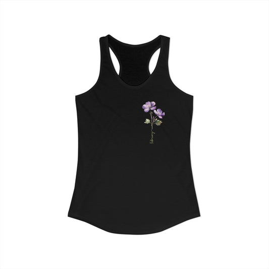 February Birth Flower Racerback – Minimal Violet Blossom Tank for Elegant Zodiac Queens