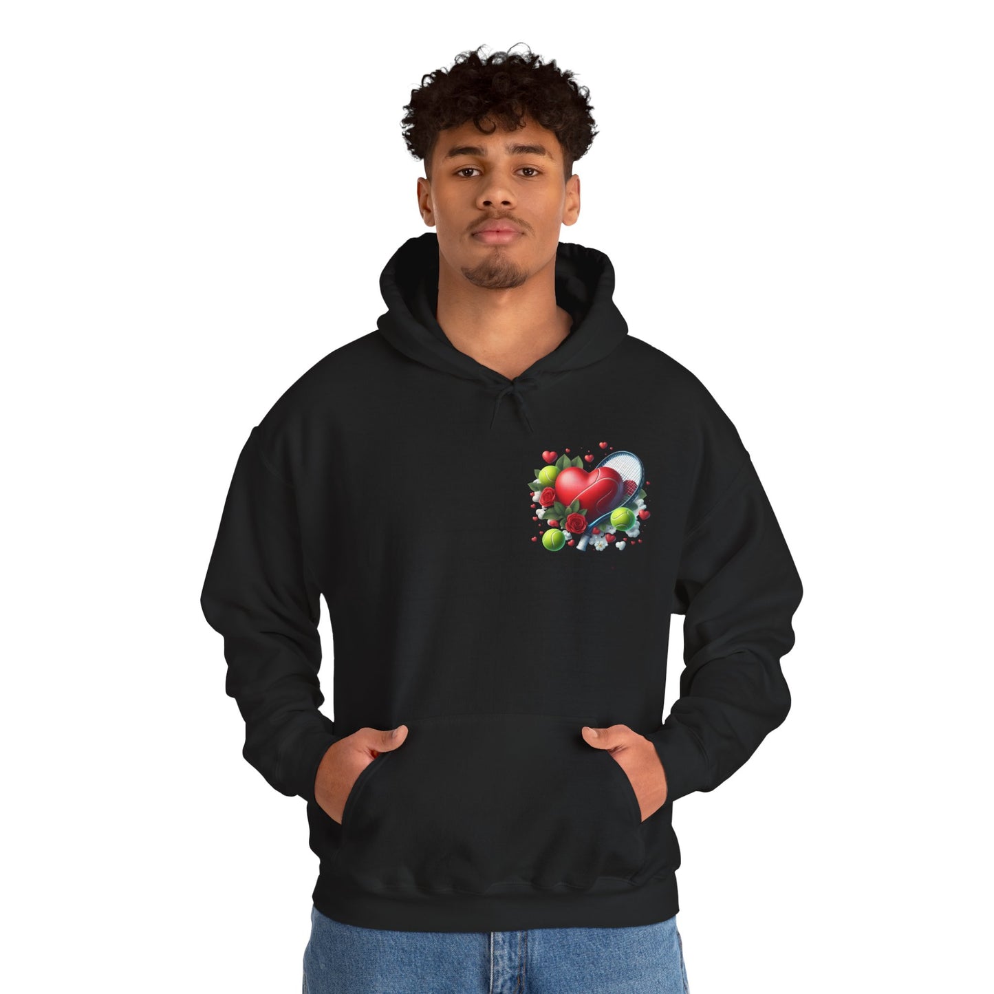 Tennis Love Hoodie: Heart Racquet Roses Balls Unisex Sweatshirt