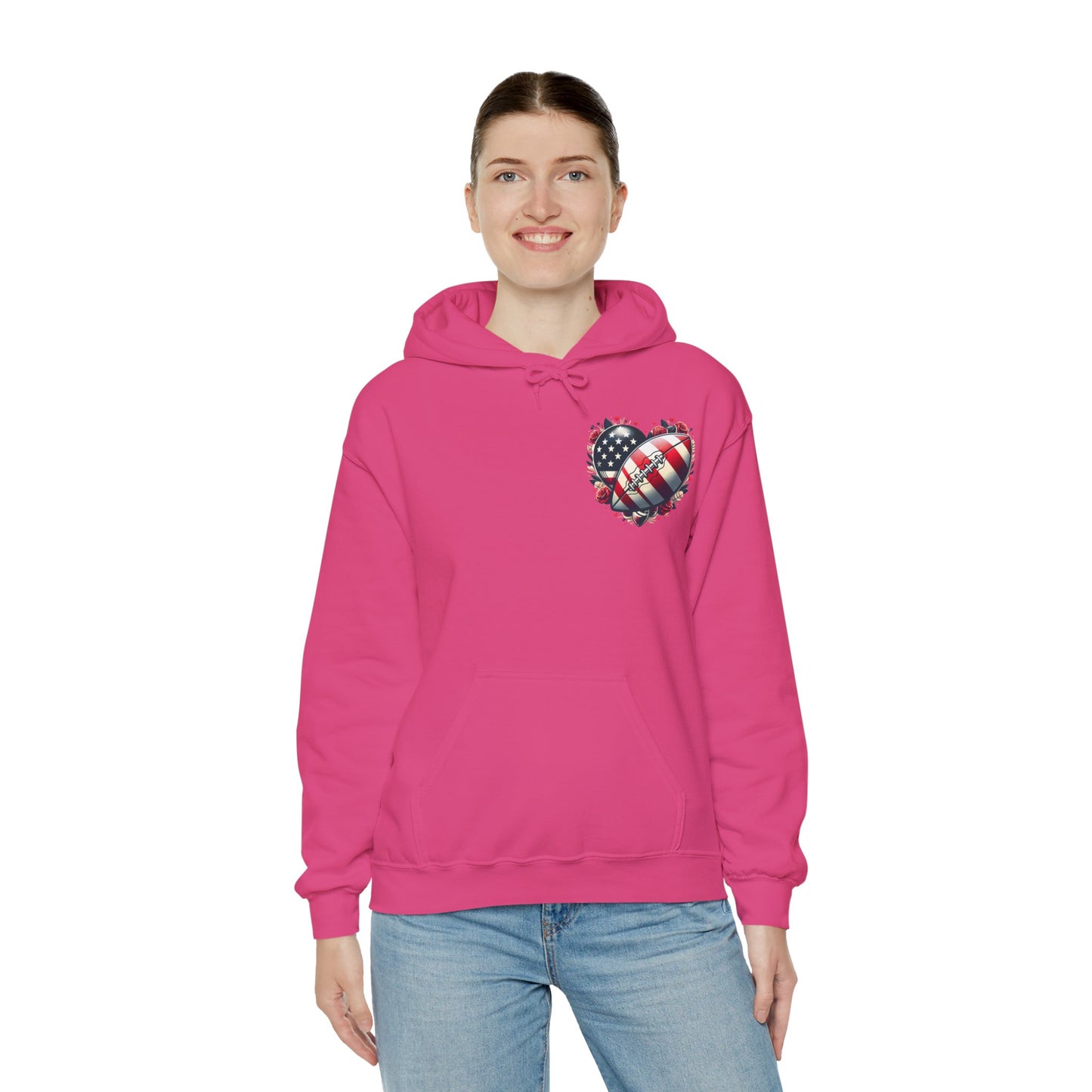 Touchdown Soul: Patriotic American Flag Football Heart Hoodie