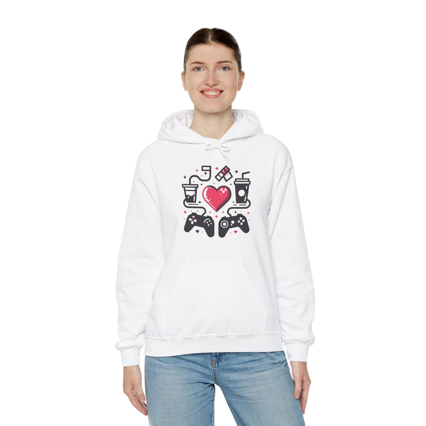 Viral Gamer Heart Life Hoodie - Retro Controllers Soda & Snacks Graphic Unisex Sweatshirt - Ultimate Gaming Gift