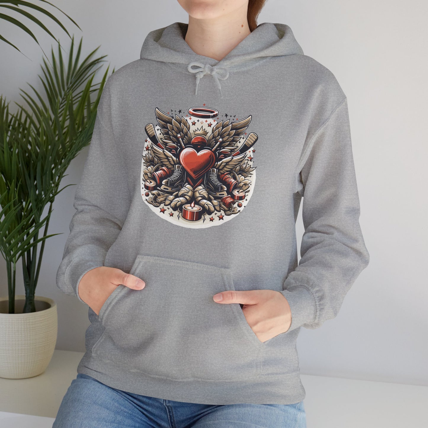 Hockey Heart & Angel Wings Hoodie | Edgy "Love the Game" Sweatshirt | Unique Sports Valentine's Gift